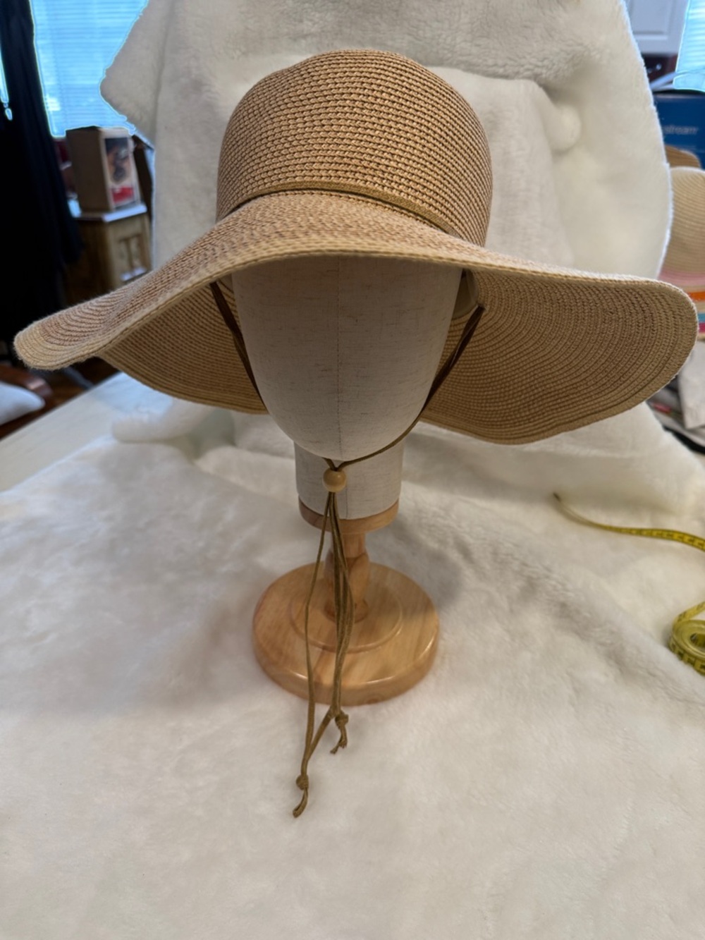 Midwest Gloves & Gear Wide Brim Sun Hat Tan Straw Look Chin Strap Adjustable
